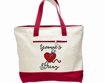 Knitting bag, crochet tote, yarn tote bag, personalized knitting bag, crafter tote bag, craft supply tote, knitter gift, canvas zippered bag