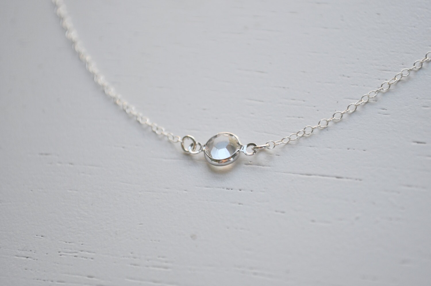 Tiny Crystal Necklace clear gem swarovski crystal round