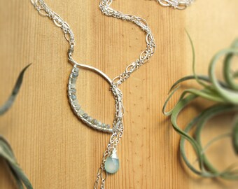 Leaf Lariat Necklace Sterling Silver