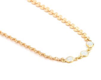 Opal Coin Choker Necklace, Joy Dravecky, Opal Choker, Gold Choker, Opal layering necklace, October Birthstone, White Opal, Opal Necklace