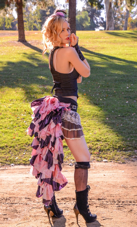 Steampunk Pink and Grey Ruffle Bustle, Steampunk Tattered Ruffle Belt Bustle,Sexy Costume,Burning Man Style,Cosplay Costume,Victorian Bustle by gypsecouture steampunk buy now online