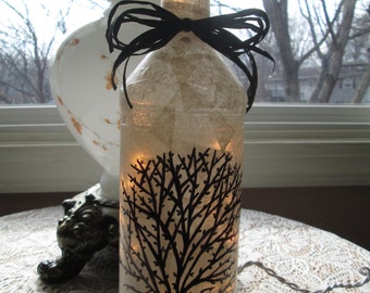 Bare Tree Wine Bottle Light, wine bottle lights, lighted wine bottles, lighted bottles, decorated wine bottles, lamps