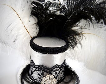 White Mini Top Hat, Wedding Hat, Steampunk Hat, Cosplay Hat, Wedding Hat, Festival Hat, Victorian Wedding, Steampunk Wedding, Costume Hat