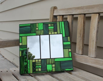 Mirror, mosaic mirror, stained glass mosaic mirror, art glass mosaic mirror, green mosaic mirror, green glass mosaic mirror
