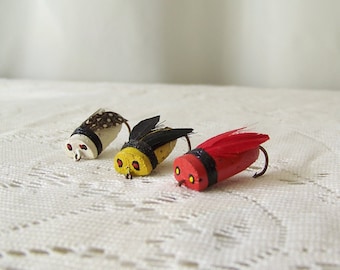 Vintage Bass Bugs Fishing Lures Fishing Tackle Lure Collection Bass Lure Bugs Set of Three Gift For Dad Vintage 1980s