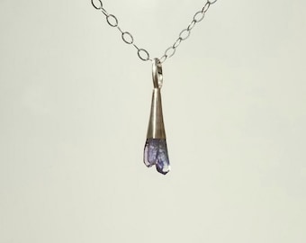 Tanzanite Pendant - Natural Tanzanite Crystal Necklace Set in Recycled Silver - Blue Purple Crystal Formation