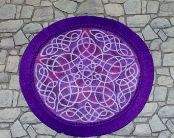 Purple Celtic Round Rug, Dollhouse Miniature. 1/12 Scale, Hand Made