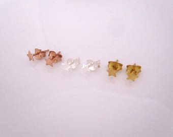 Pair of tiny STAR yellow gold, rose gold plated sterling silver or plain sterling silver stud earrings, womens, girls earrings