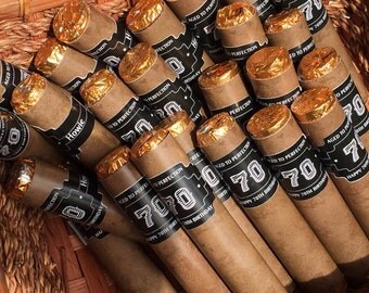 Chocolate Cigars party favors, 70th Birthday, bachelor party, groomsmen, guy shower, business promotional gifts. Retirement custom Set of 24