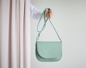Crossbody Saddle Bag Sage Green, minimalistic shoulder bag