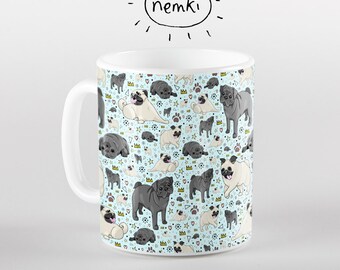 Pug Mugs, Pug Pattern, Cute Pug Gifts, Pug Dog Mugs, Pug Coffee Mug, Pug Tea Mug, For Pug Owners, Pug Ceramic Mug, Pug Designs, Pug, Pugs