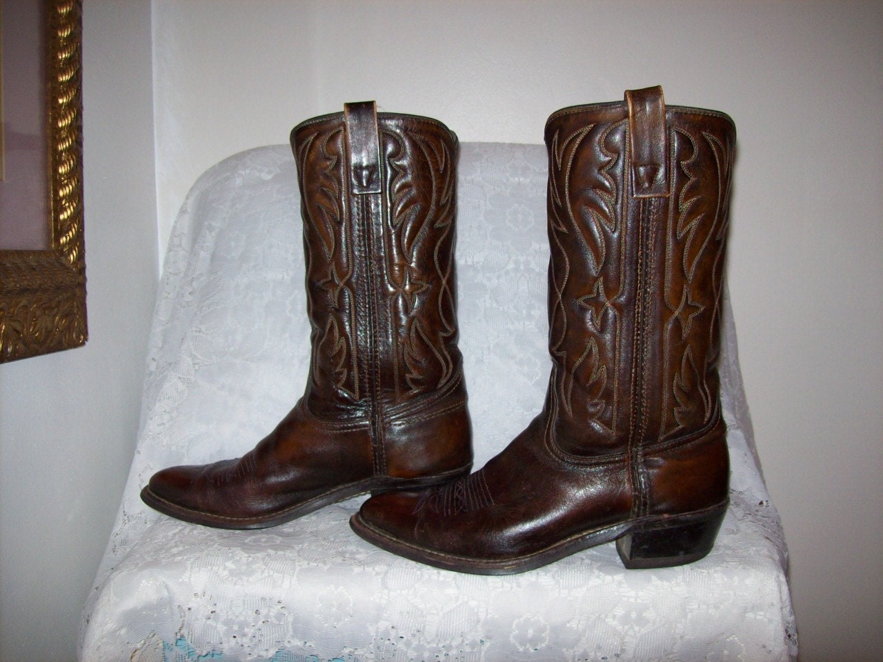 Vintage Men's Brown Leather Cowboy Boots Size 8 1/2 D Only