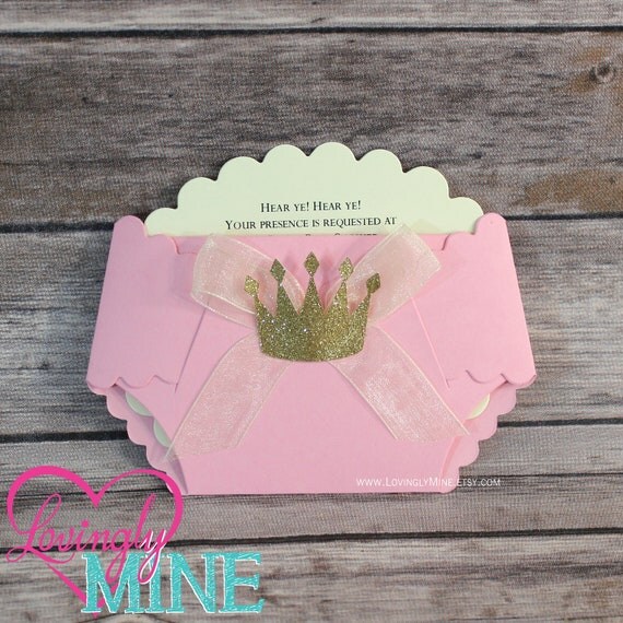Princess Baby Shower Diaper Invitations in Baby Pink and