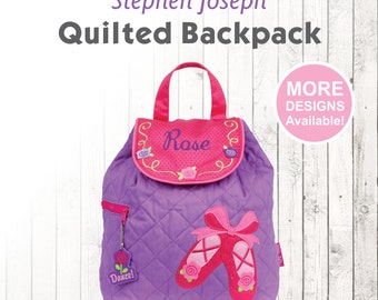 Ballet Slippers Backpack, Personalized Stephen Joseph Backpack, Kids Quilted Backpack, Embroidered Bag, Applique, Ballet Backpack,