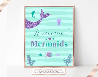 Mermaid Party Sign Welcome Mermaids Birthday Party Sign