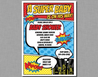 Superhero baby shower invitation superhero shower baby boy shower invitation superhero baby shower invite Aiden BC76 Printable or Printed