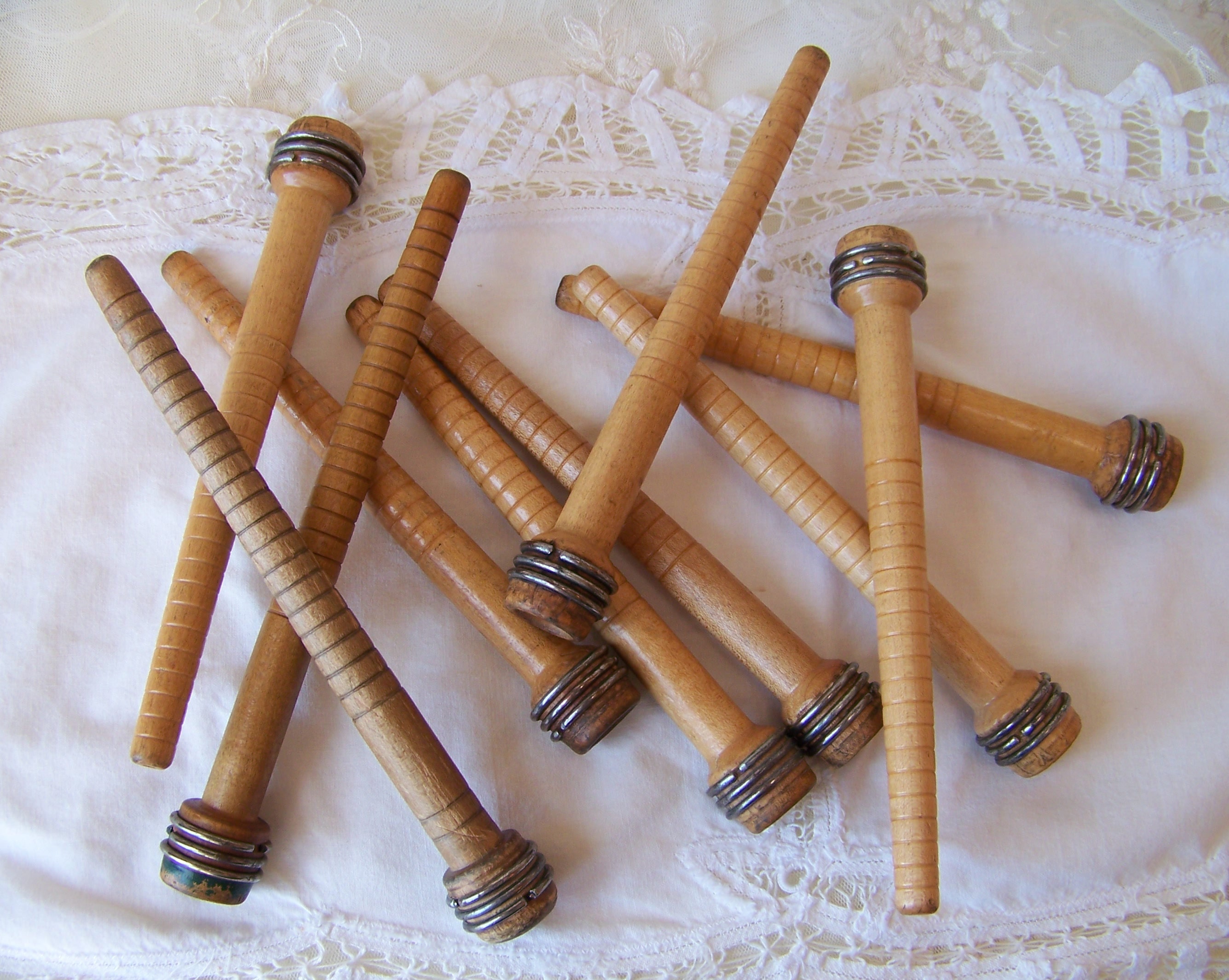 Antique Wooden Bobbins lot of 10 Antique Wood Bobbin Crafts.