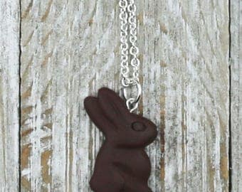 Chocolate Bunny Necklace - Food Jewelry - Easter Jewelry - Polymer Clay Jewelry