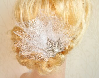 Maple Leave Hair pin, Bridal rhinestone hair piece, Wedding Hair clip, Crystal bridal clip, Rhinestone wedding accessories, Silver Netting