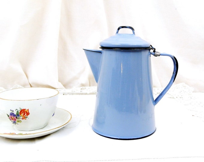 Vintage French Pale Blue Enamelware Cafetière Excellent Condition, Enamel Metal Coffee Pot Sky Blue from France, Country Cottage Decor