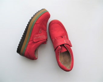 90s Platform Sneakers Red Canvas Velcro Shoes Club Kid Women's US Size 7