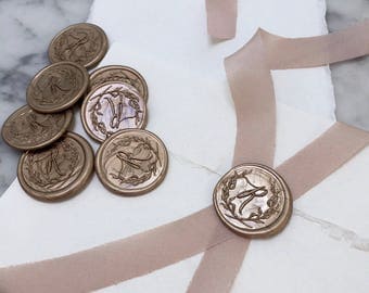 Self Adhesive Wax Seals, Custom Wedding Wax Seals, Laurel Wax Seals, Initial Wax Seals, Invitation Seal, Bronze