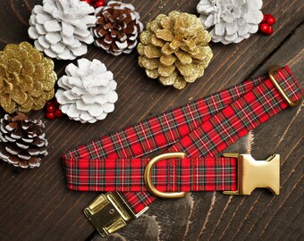 Plaid Christmas Dog Collar, Red green Plaid, Dog Lover Gift, Pet Collar, Dog Stocking Stuffer, Rescue Dog Collar, Puppy Collar, Female, Male