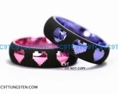 Tungsten Wedding Ring 6MM Dome Legend of Zelda Inspired 8-Bit Heart Design, Pink Or Sunset Purple