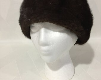 Vintage 1950s Dark Brown Fur Tam Winter Hat by Mr. D