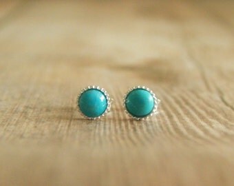 Turquoise Studs, 4mm Sterling Silver Studs, Gemstone Stud Earrings, Dainty Studs, Turquoise Earrings, Turquoise Stud Earrings, Pierced Ears