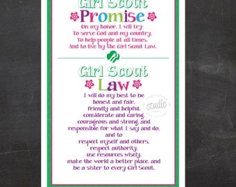 Girl Scout Promise and Law Printable POSTER {Instant Download}, Girl Scout Printable, Girl Scout Leader