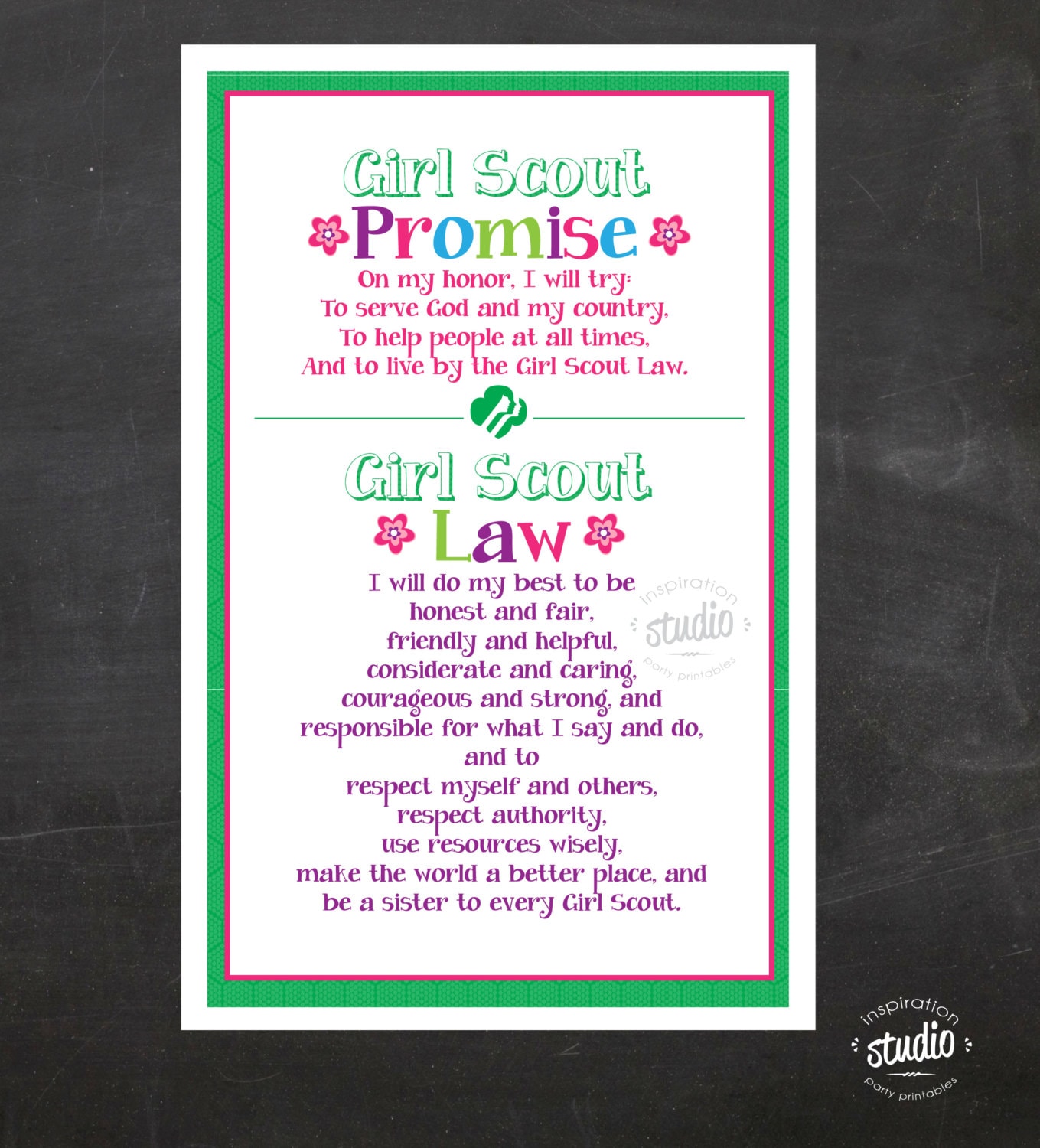 Girl Scout Promise and Law Printable POSTER Instant