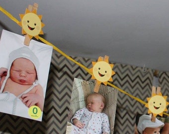 Printable DIY Sunshine Party Decorations, Monthly Baby Photo Display, Pink You Are My Sunshine, Boy Sunshine Birthday, Instant Download