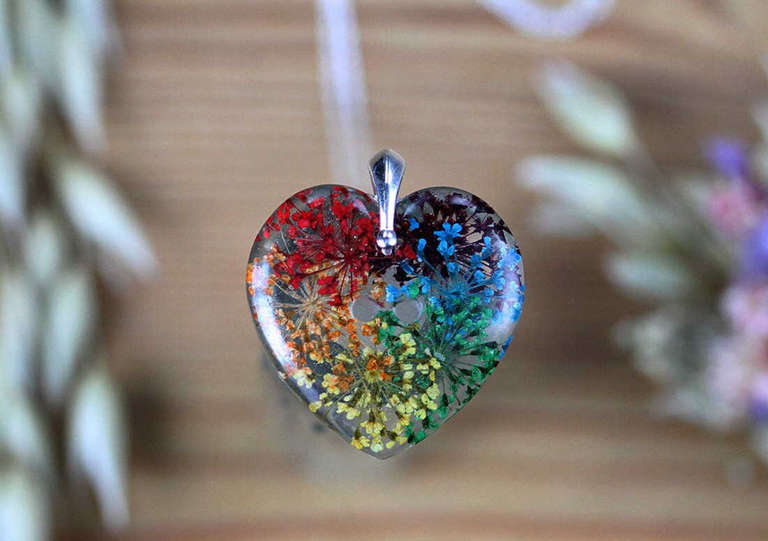 Real Flower Rainbow Necklace Lace Flowers by ButtonsyJewellery