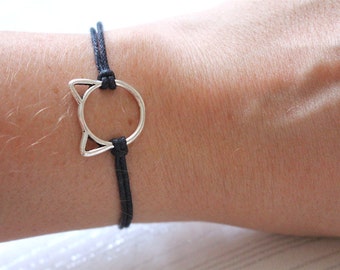 Cat bracelet, cat jewellery, cat lover gift, gift for cat lover, cat lady, cord bracelet, cat charm, cat jewelry, kitten bracelet, cat lover