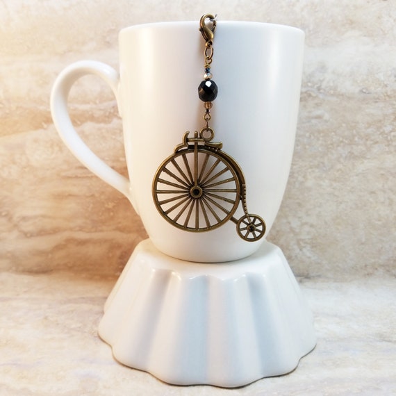 Penny Farthing Tea Infuser Charm-Bronze Antique Finish-Black Czech Bead-Rose Gold Beads-Steampunk-Victorian Adventure Collection by CamilleLaLune steampunk buy now online Penny Farthing Tea Infuser Charm-Bronze Antique Finish-Black Czech Bead-Rose Gold Beads-Steampunk-Victorian Adventure Collection by CamilleLaLune steampunk buy now online
