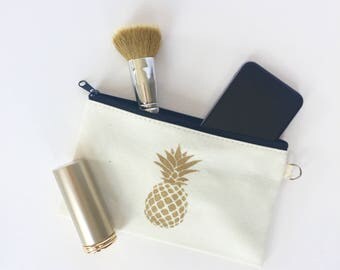 Small zippered pouch, pineapple pouch, zippered pouch, bridesmaid gift, travel makeup bag, small beach bag, canvas pouch, toiletry bag