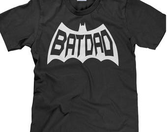 Men's Fit Father's Day T Shirt - Batdad Comic Book Fan Tee Shirt - Custom Fathers Day Gift - Unisex Cotton T Shirt - Item 3630 - White Ink