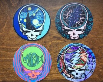 Sale Price! // WEATHERPROOF & WATERPROOF Grateful Dead Steal Your Face Stickers // Stealie Stickers // 3 inch Diameter