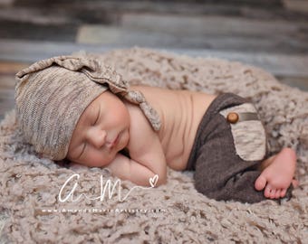 Newborn Boy Outfit, Baby Pants Prop, Newborn Pants & Sleepy Hat, Newborn Hat, Knot Hat, Newborn Pants, Newborn Photo Prop, Baby Picture Prop