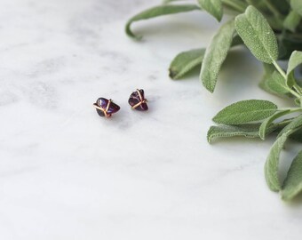 Rhodolite Garnet Stud Earrings in Rose Gold