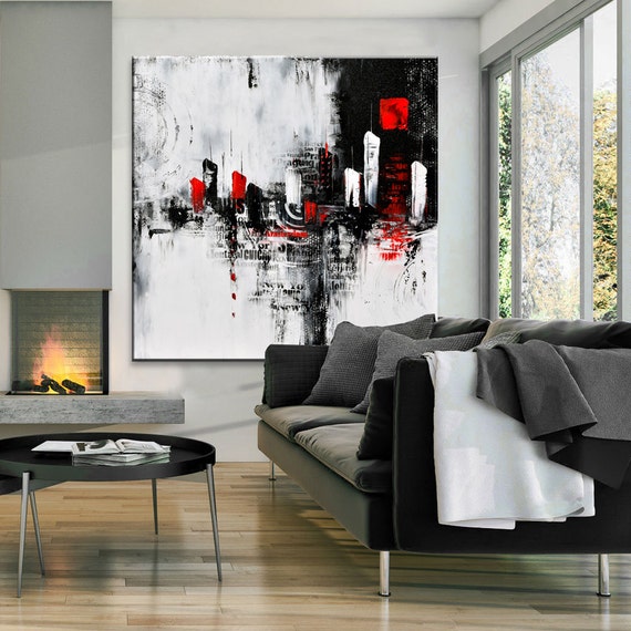 Large Abstract Painting Black and White paintingoriginal