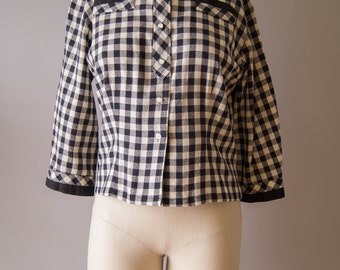 vintage 1950s blouse / 50s gingham shirt / small