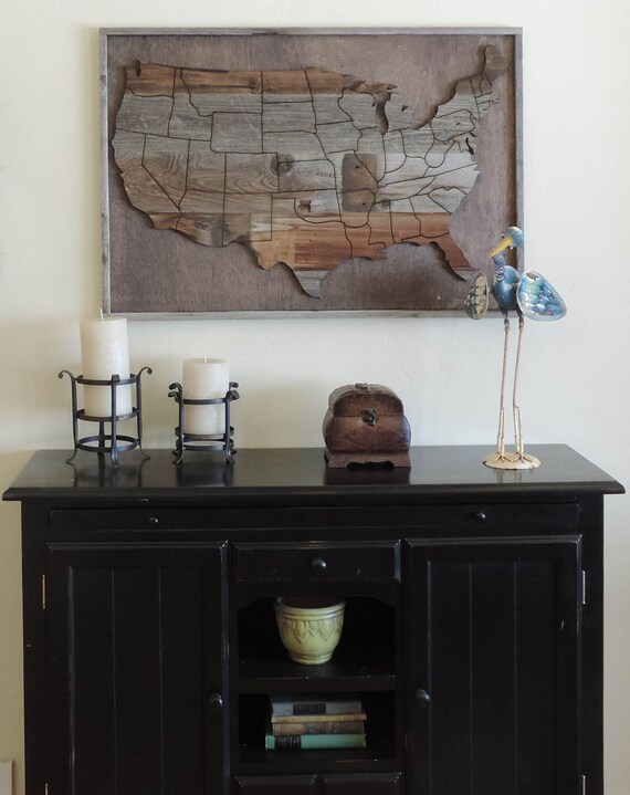 Large 37 X 25 Reclaimed Wood Art Wooden USA Map.