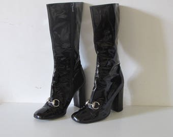 Vintage GUCCI 90s Tom Ford Collection Black Patent leather Horse bit High heels boots