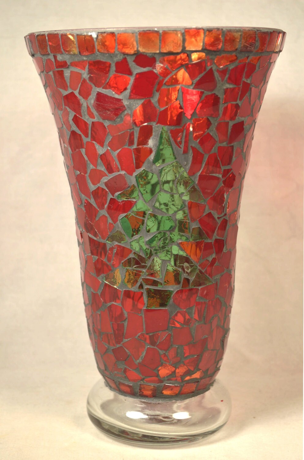 Red Glass Mosaic Vase Tile Hand Crafted by CeramicsGlassVintage