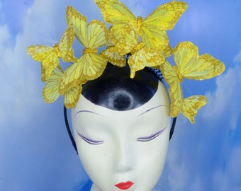 Snapchat Butterfly Filter Crown Selfie Costume Feather Butterfly Fascinator Headband Hat Hatinator Headdress - Burning Man, Woodland