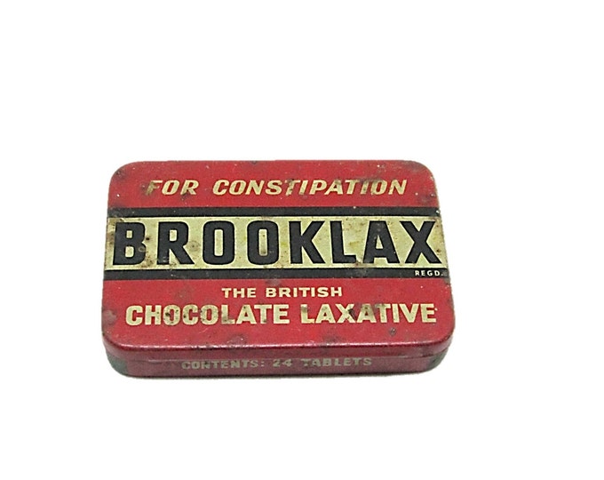 Vintage Original BROOKLAX Tin The British Chocolate Laxative 24 Tablet Empty Tin Box Made in England Collectible Box Collector's Item Mom