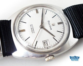 Montre Vintage Bulova - Phase De Lune - 37 Mm - Acier Inoxydable - Pour Homme - Modèle 11907 - Neuf Sans étiquette