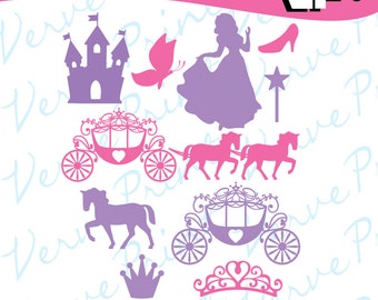 Princess Silhouette Svg, Ai, Eps, Pdf Cutting file, Princess Carriage vector clipart, silhouette cameo cricut clip art Commercial use